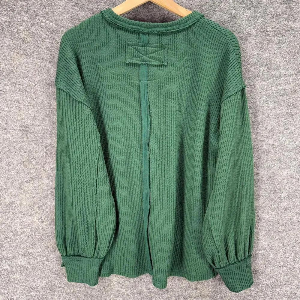 Blu Pepper Sweater Pullover Women M Medium Green Knit Long Sleeve Round Neck - Picture 2 of 7
